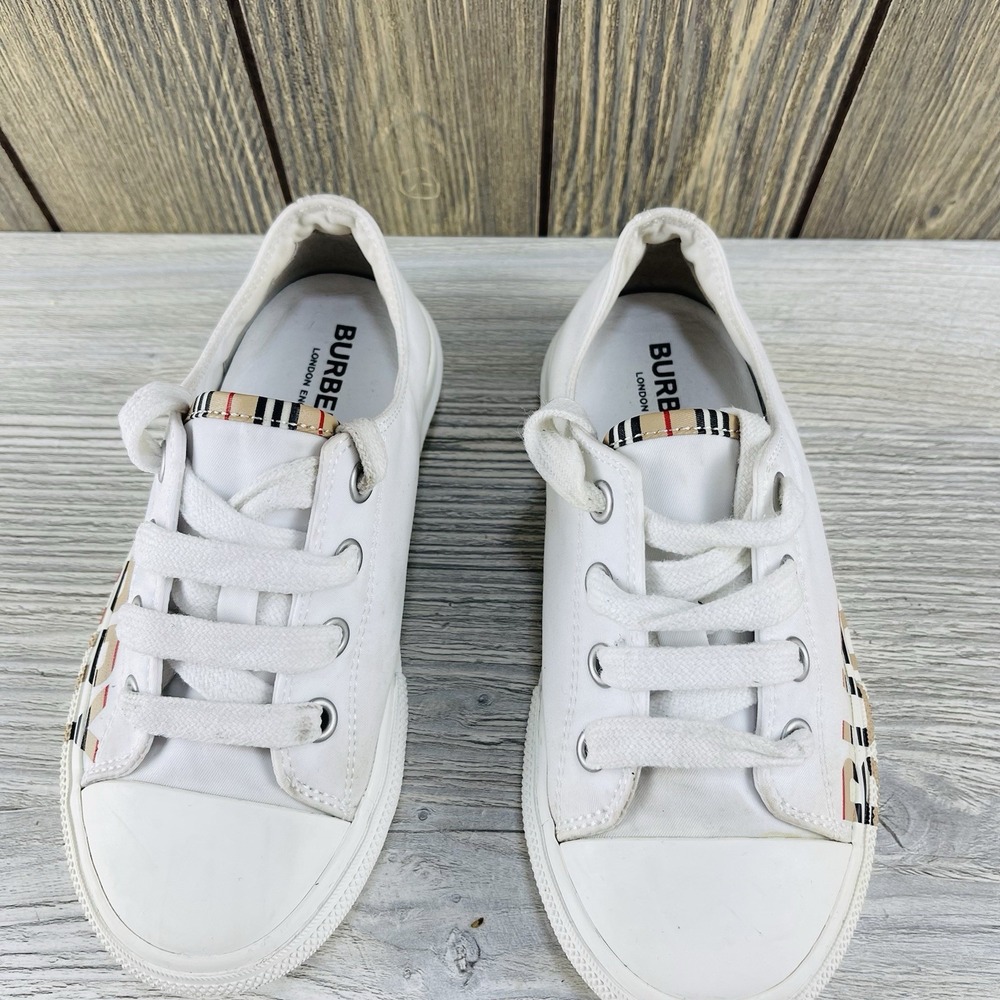 Burberry Kid's Larkhall Icon Stripe Logo Gabardine Sneakers Size 29 - Picture 5 of 16